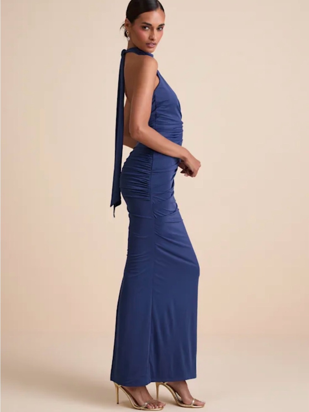 Lulu's Navy Blue Ruched Maxi Dress